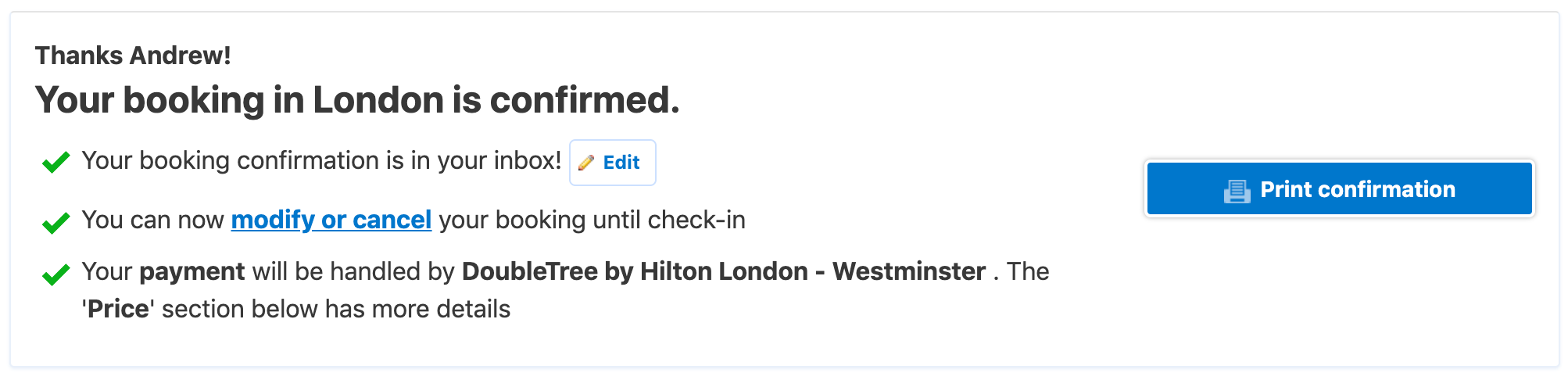 Booking.com microcopy