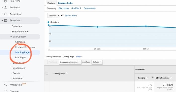 where to find the bounce rate metrics screenshot