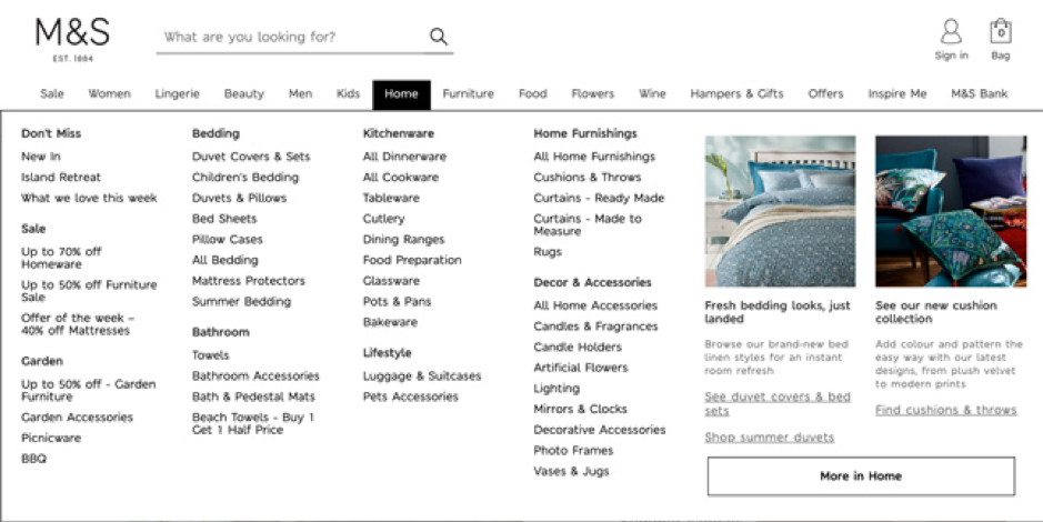 marks and spencer mega menu