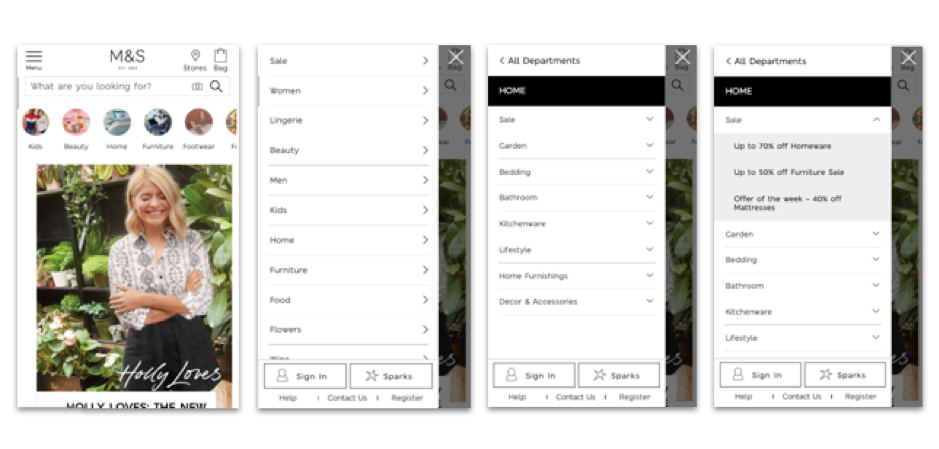 marks and spencer mobile menu