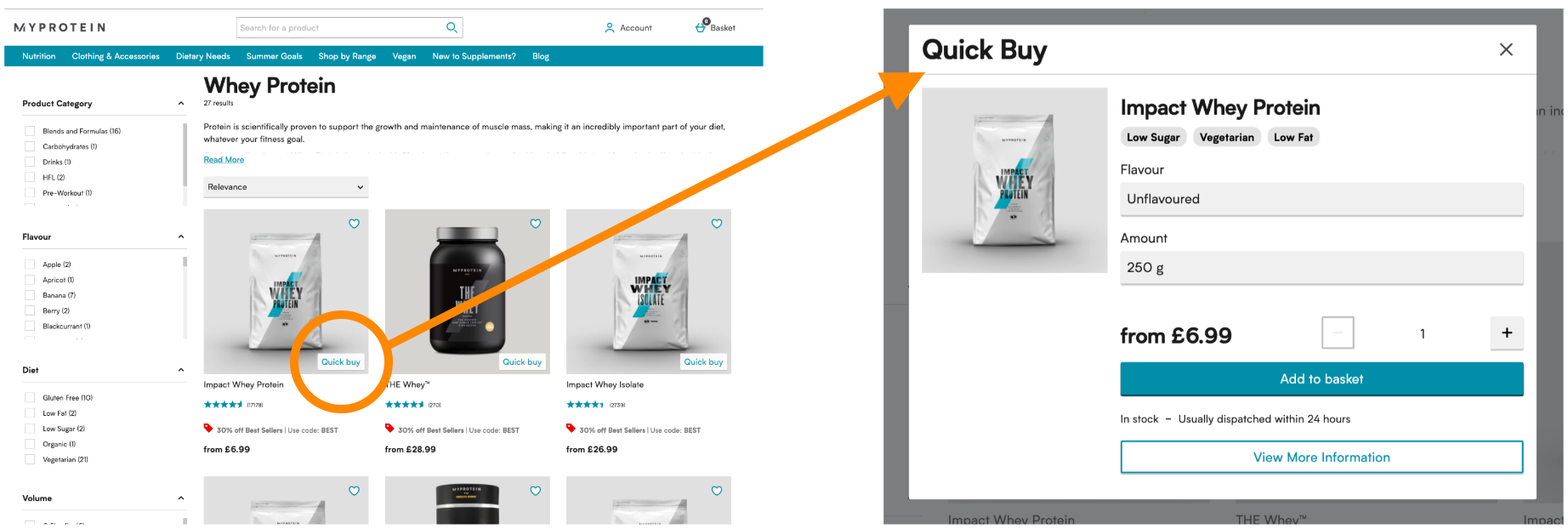 MyProtein Quick buy feature