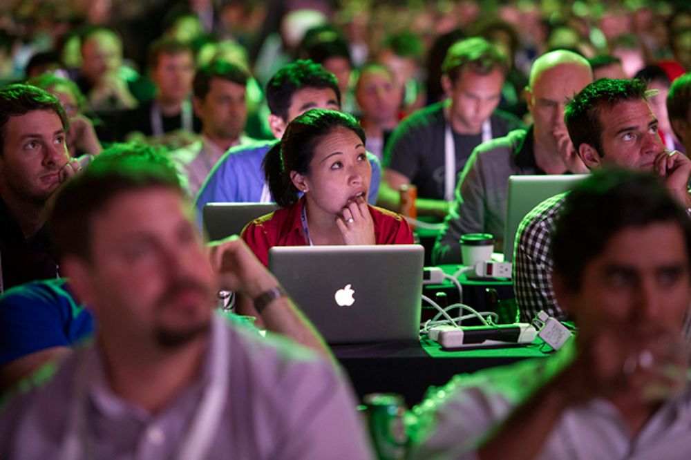 woman in male audience